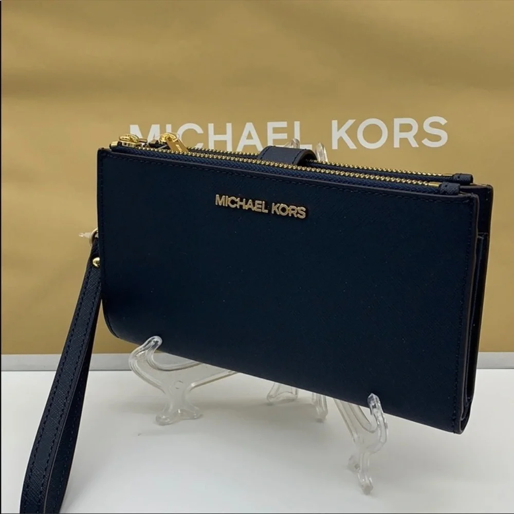 MICHAEL KORS LG DOUBLE ZIP WRISTLET NAVY